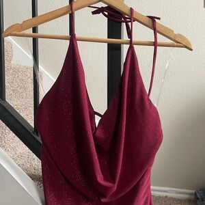 Elegant Burgundy Glitter Crop Top